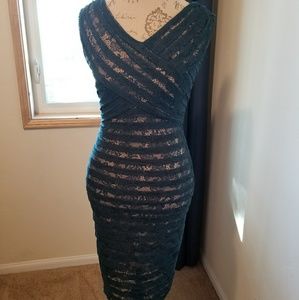 Adrianna Papel Forest Green Lace wrap dress